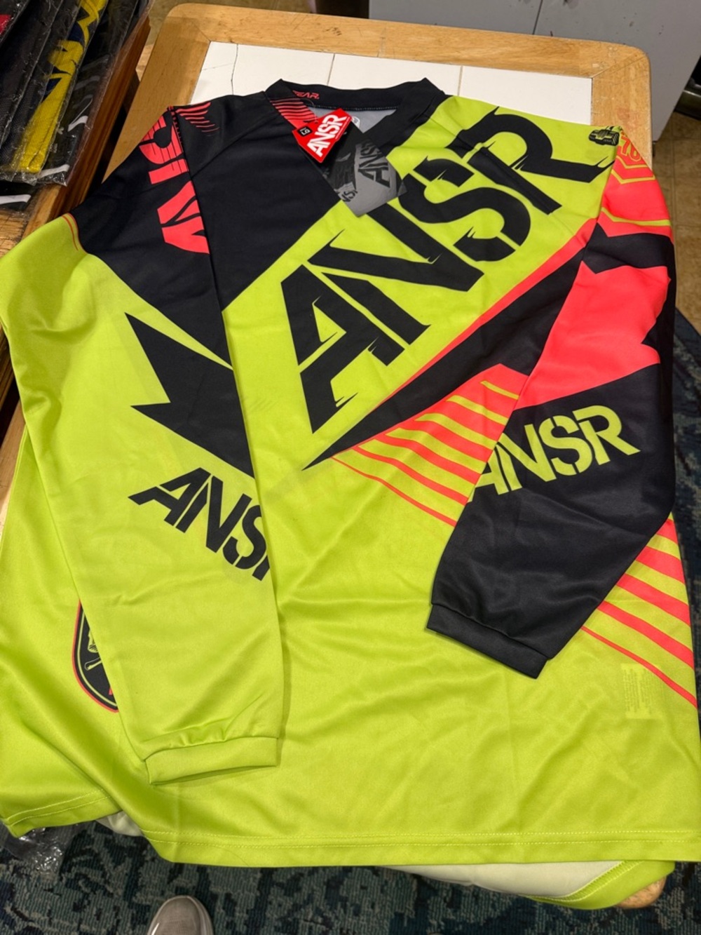 NSR Men's Hi-Vis Lime Green and Red Motocross Jersey